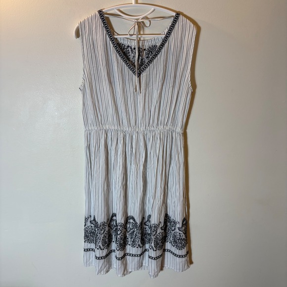 LOFT White Striped Paisley Embroidered Sleeveless Tie Back Dress Medium - Picture 5 of 9